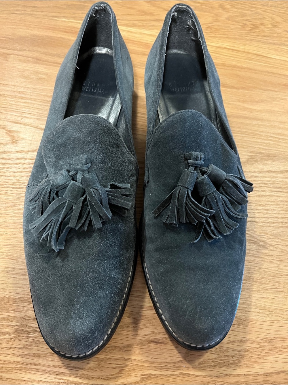 Stuart Weitzman Blue Gray Suede Tassel Loafers